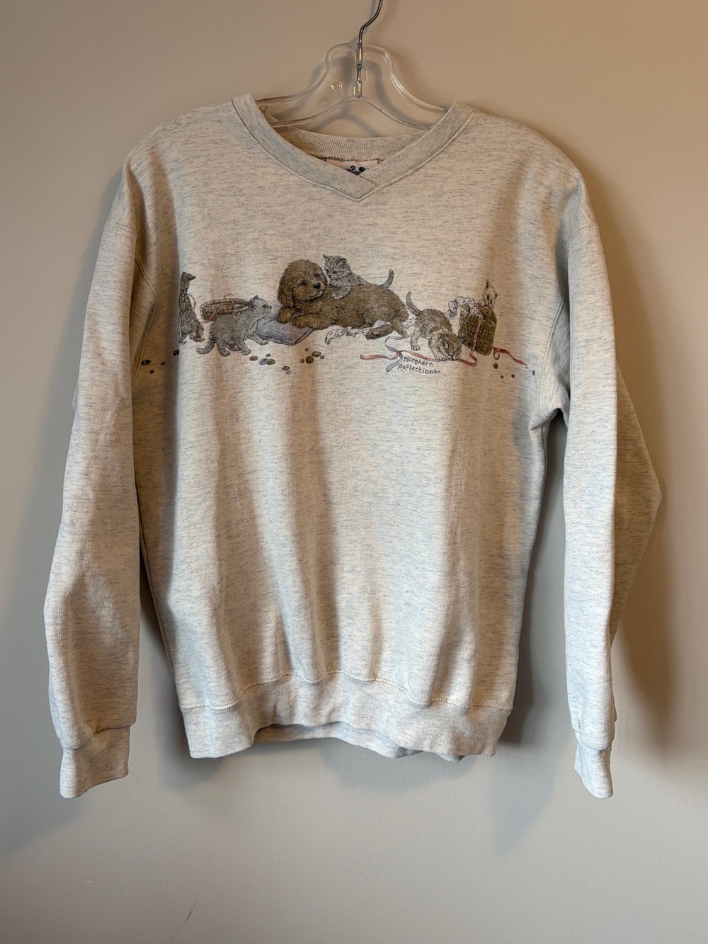 Vintage 90s Northern Reflections Puppy Kitten Graphic V-Neck Sweatshirt Small S